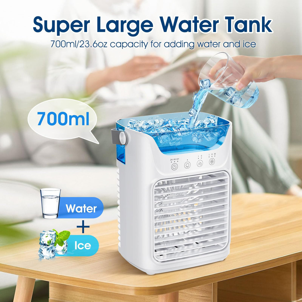 Portable Air Conditioners Personal Air Cooler, 3 in 1 Evaporative Air Cooler with 3 Wind Speeds, Large Water Tank, LED Night Lights, 6H Timer, Air Cooling Fan for Bedroom Office