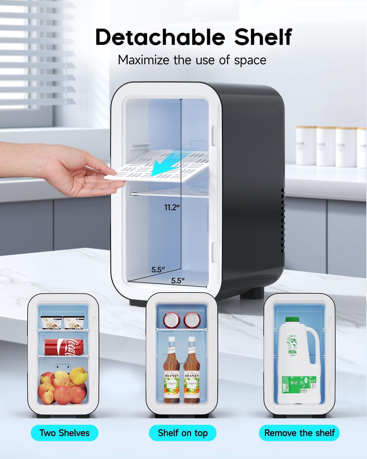 BEICHEN Mini Fridge, 6 Liter / 8 Can Small Refrigerator for Bedroom, Car, Office & Dorm, 110V AC/DC Portable Thermoelectric Cooler & Warmer for Skincare, Food, Drinks, Black