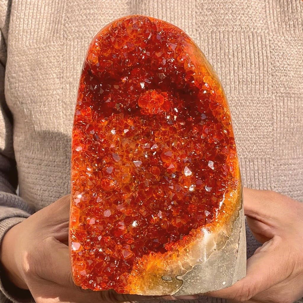 CrystalHola Raw Orange Geode Quartz Cluster 200-300g - Natural Crystal Decorative Stone for Home & Office Decor, Healing Ornaments & Spiritual Gifts, About 2-3 inch, 7-10.5 oz