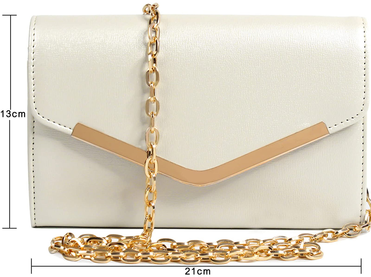 Autumnwell Clutch Purse Evening Bag for Women，Envelope Handbag With Detachable Chain for Wedding and Party（beige）