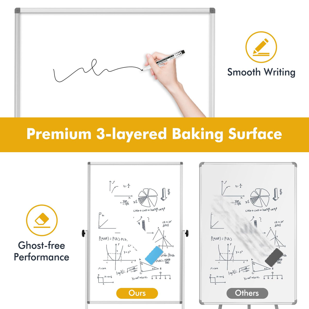 Rolling Whiteboard Corkboard Combo with Stand 24"x40", Double-Sided Mobile Dry Erase Bulletin Board on Wheels, Reversible Height Adjustable Standing Board for Home & Office