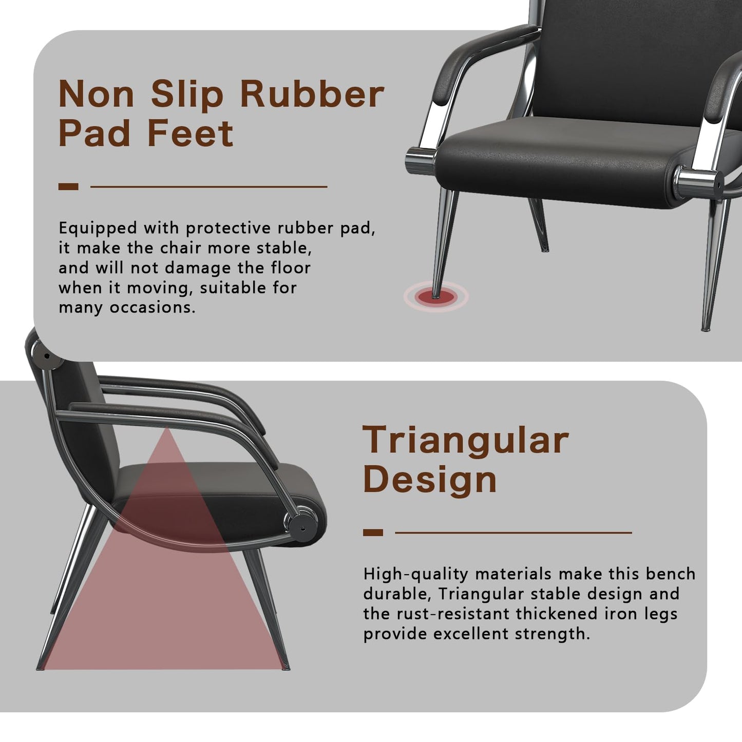 wonline 3 Seat Waiting Room Chair with Armrest PU Leather Office Furniture, Office Guest Seating Lobby Conference Reception Chairs for Airport Clinic Hospital Bank Salon Barber(Black)