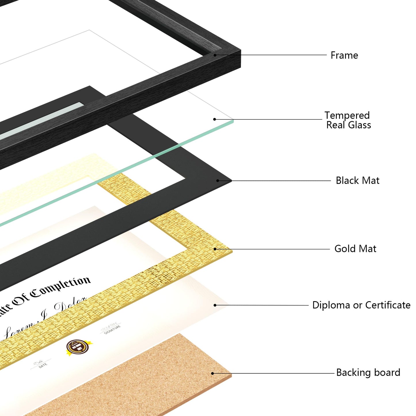 Decobility 8.5x11 Diploma Frame with Black Gold Double Mats, 11x14 Picture Frame Matted for 8.5 by 11 Document, Wall & Tabletop Display Certificate Frame with Tempered Real Glass, Black, Set of 2