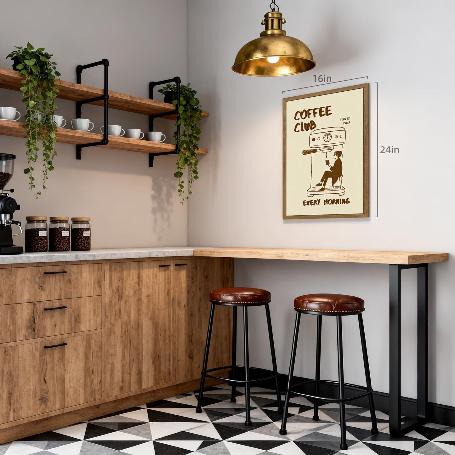 PORENY Funny Coffee Club Wall Art, Modern Minimalist Coffee Bar Decor, Cafe Kitchen Poster Print, Trendy Cafe Station Canvas Painting, Espresso Lover Artwork for Office Wood Framed 16x24 Inch