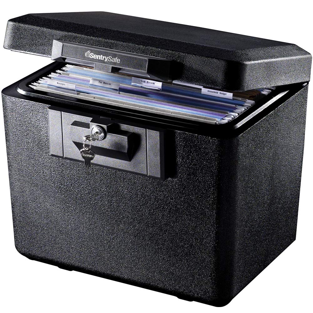 SentrySafe Black Fireproof Document Box with Key Lock, Safe Secures Files and Documents for Home or Office, 0.61 Cubic Feet, 13.6 x 15.3 x 12.1 inches, 1170