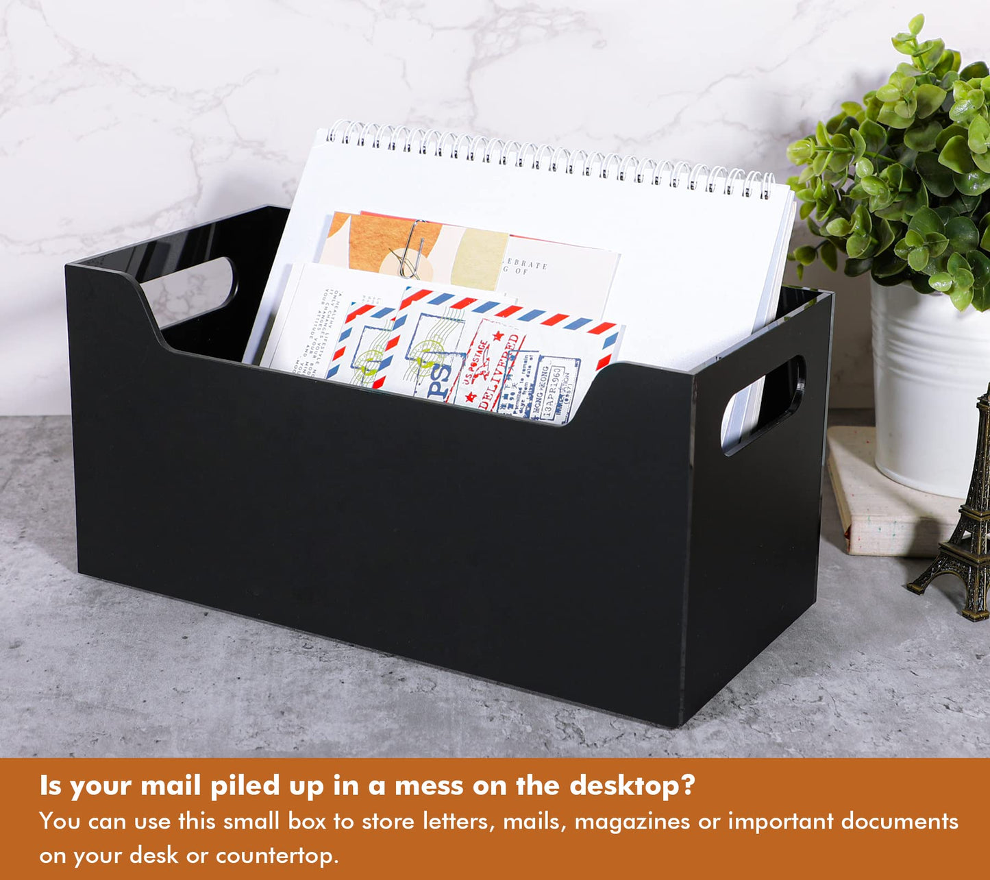 Kamehame Mail Organizer Black Mail Holder Countertop Acrylic Letter Holder Box Vertical Bill Envelope Sorter Basket for Desk Mail Storage Organizer Mailbox for Desktop Office Counter