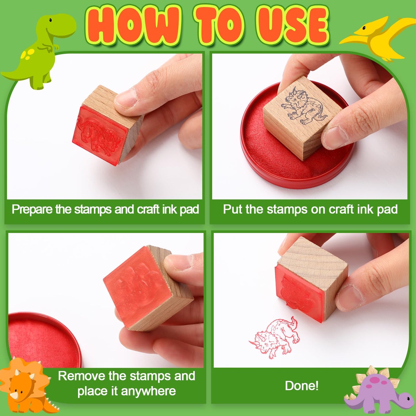 Chivertion 15 Pcs Dinosaur Rubber Stamps Set Dinosaur Shape Wooden Rubber Stamps Cute DIY Seal Set for Crafting Decor and DIY Scrapbooking Card Making Hand Book