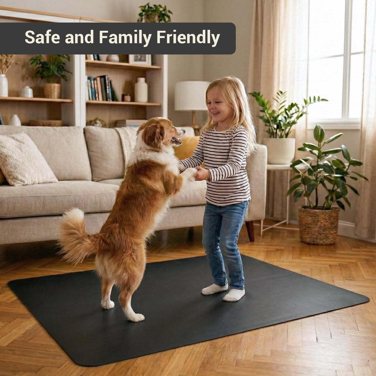 Office Rolling Chair Mat for Hardwood and Tile Floor, Black, Anti-Slip, Non-Curve, Chair Mat Best for Under The Computer Desk, 47 x 35 Rectangular Non-Toxic Plastic Protector, Not for Carpet