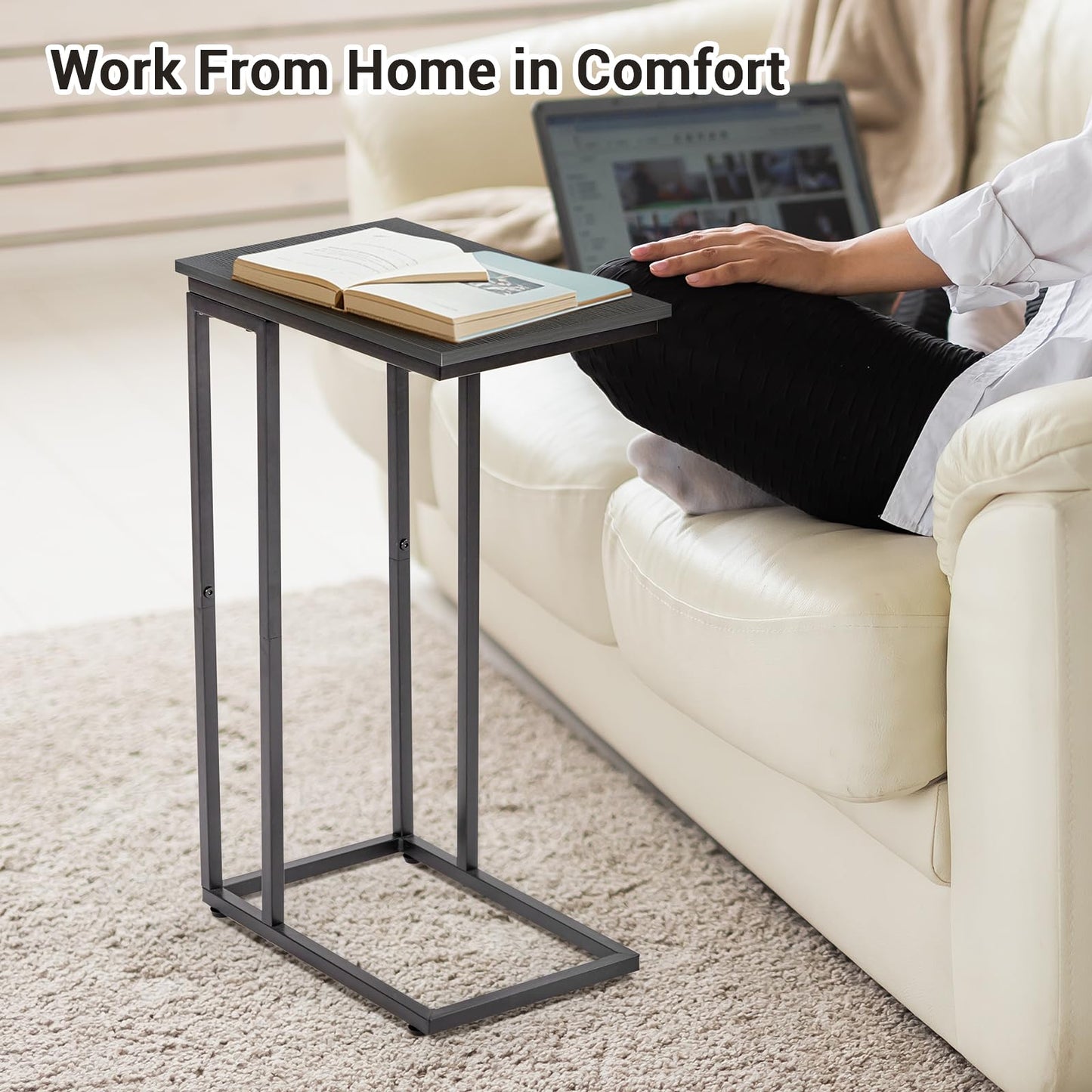 fusehome C-Shaped End Table, for Living Room, Bedroom, Small Spaces, TV Tray Couch Side Tables Laptop Table, Black