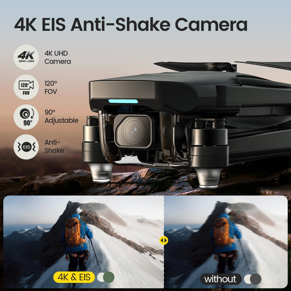 Holy Stone GPS Drone With 4K EIS Camera For Adults, HS175G 249g Foldable RC Quadcopter With Auto Return, Follow Me, 60 Mins Flight Time, Battery Fast Charge, Headless Mode, Upgraded HS175D