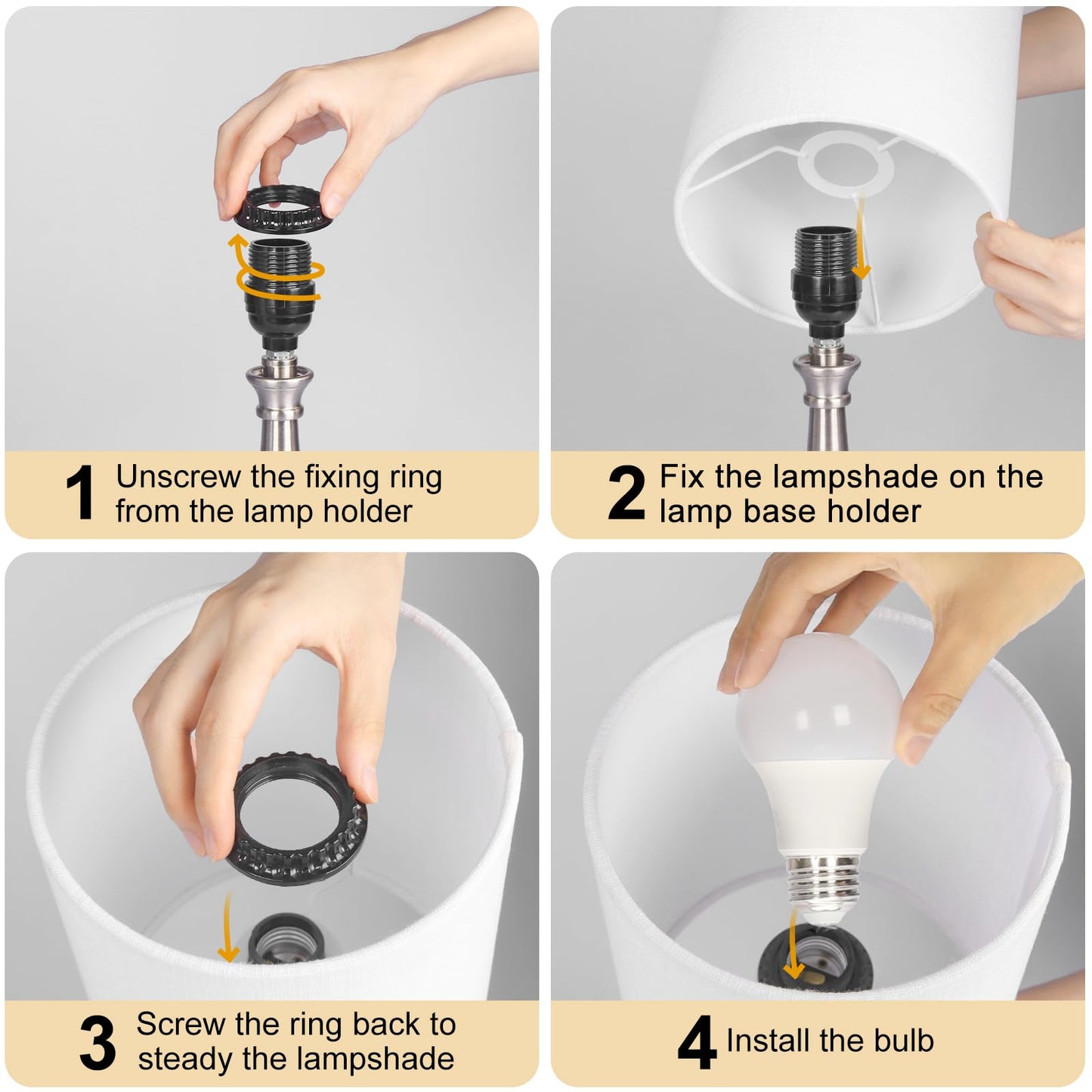Boncoo Touch Control Table Lamp, 3 Way Dimmable Simple Night Light Lamp with White Lampshade Silver Metal Base, Small Bedside Table Lamp for Bedroom, Office, Dorm, A19 9W 3000K Bulb Included