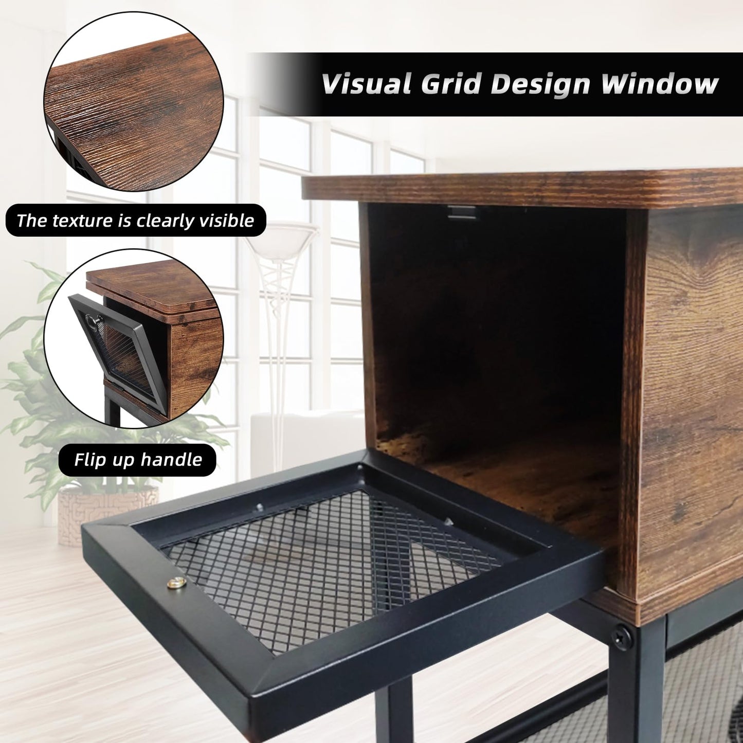 End Tables for Living Room, 28 inch Tall Side Table, End Tables with USB Ports and Outlets, 8.4" Super Deep Drawer, Flip Top End Table with Charging Station, Sturdy Steel X-Shaped Frame, Holds 216lbs