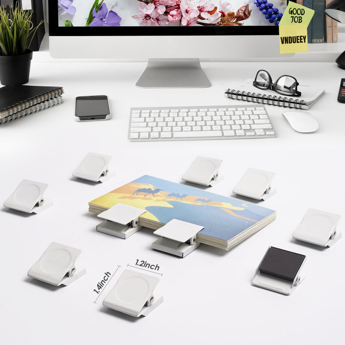 VNDUEEY 24Pcs Whiteboard Magnets, Strong Magnetic Clips Refrigerator Magnet, Magnet Clips Heavy Duty, White Metal Clip with Magnets for Home, Office, Classroom Teacher Supplies