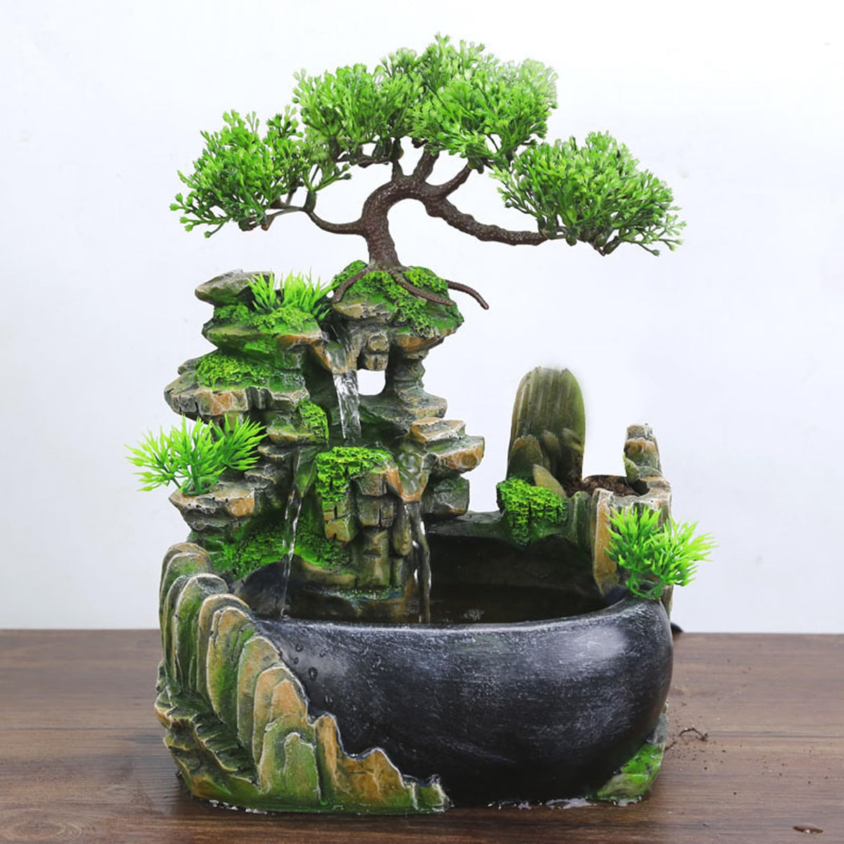 11-Inch Tabletop LED Waterfall Fountain with Atomizer – Quiet Resin Rockery Mist Humidifier for Bedroom, Office, Meditation or Gift Décor