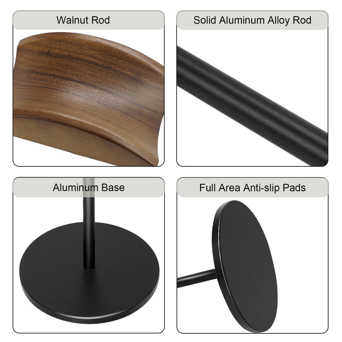 GEVO Headphone Stand for Desk, Walnut Wood & Aluminum Headset Stand, Universal Walnut Gaming Headset Holder with Solid Heavy Base for AirPod Max, Bose, Sony All Headphone Sizes (Circular Base)