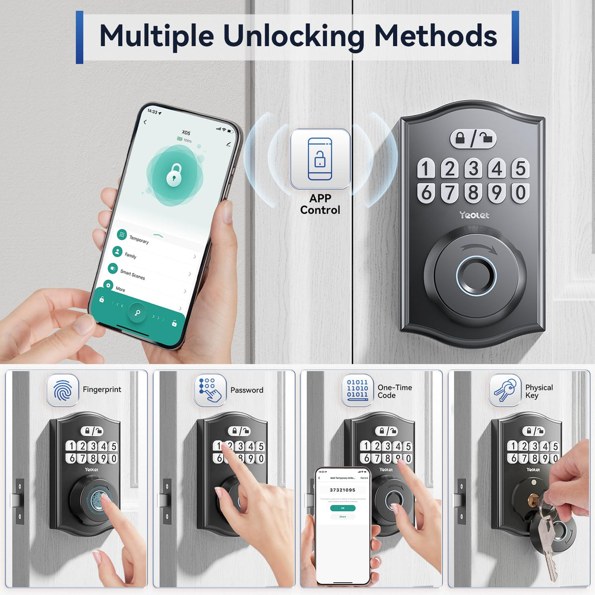 Y58 Built-in WiFi Fingerprint Door Lock, Keyless Entry Door Lock for Front, Smart Home & Apartment, App Control, 15-Min Easy Install, Grade 3 Anti Security, Matte Black