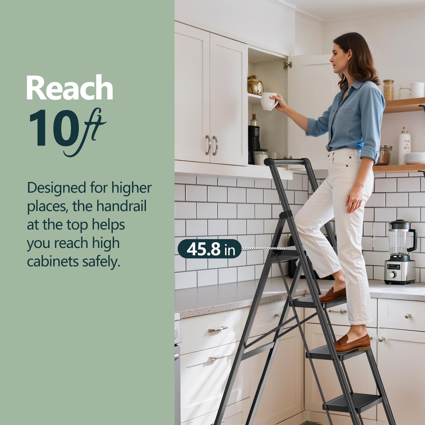 WOA WOA Step Ladder for Home, Foldable Step Stool for Kitchen with Non-Slip Pedals, Sturdy Ladders Supports up to 330 lbs, Compact and Portable - 5 Step with Handle/Black