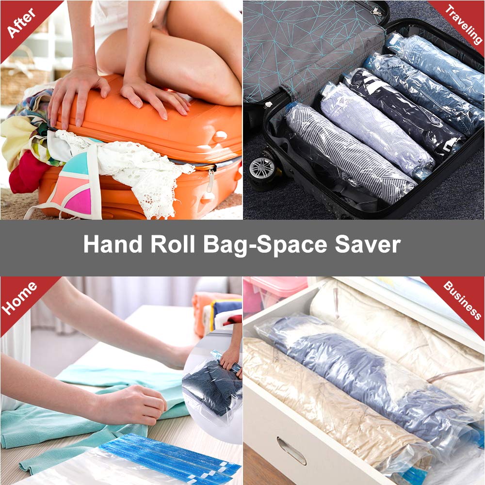 ALMING Compression Bags - Travel Accessories - 10 Pack Space Saver Bags - No Vacuum or Pump Needed - Vacuum Storage Bags for Travel Essentials - Home Packing-Organizers (Blue)