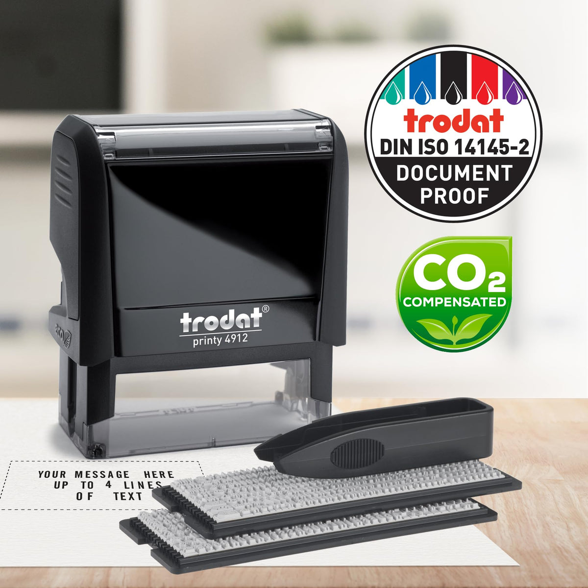 Trodat Printy 4912 Self Inking Do it Yourself (DIY) 4 line Personalized Custom Message or Address Stamp kit with Black Ink, Impression Size: 3/4” x 1-7/8” inch (Black)