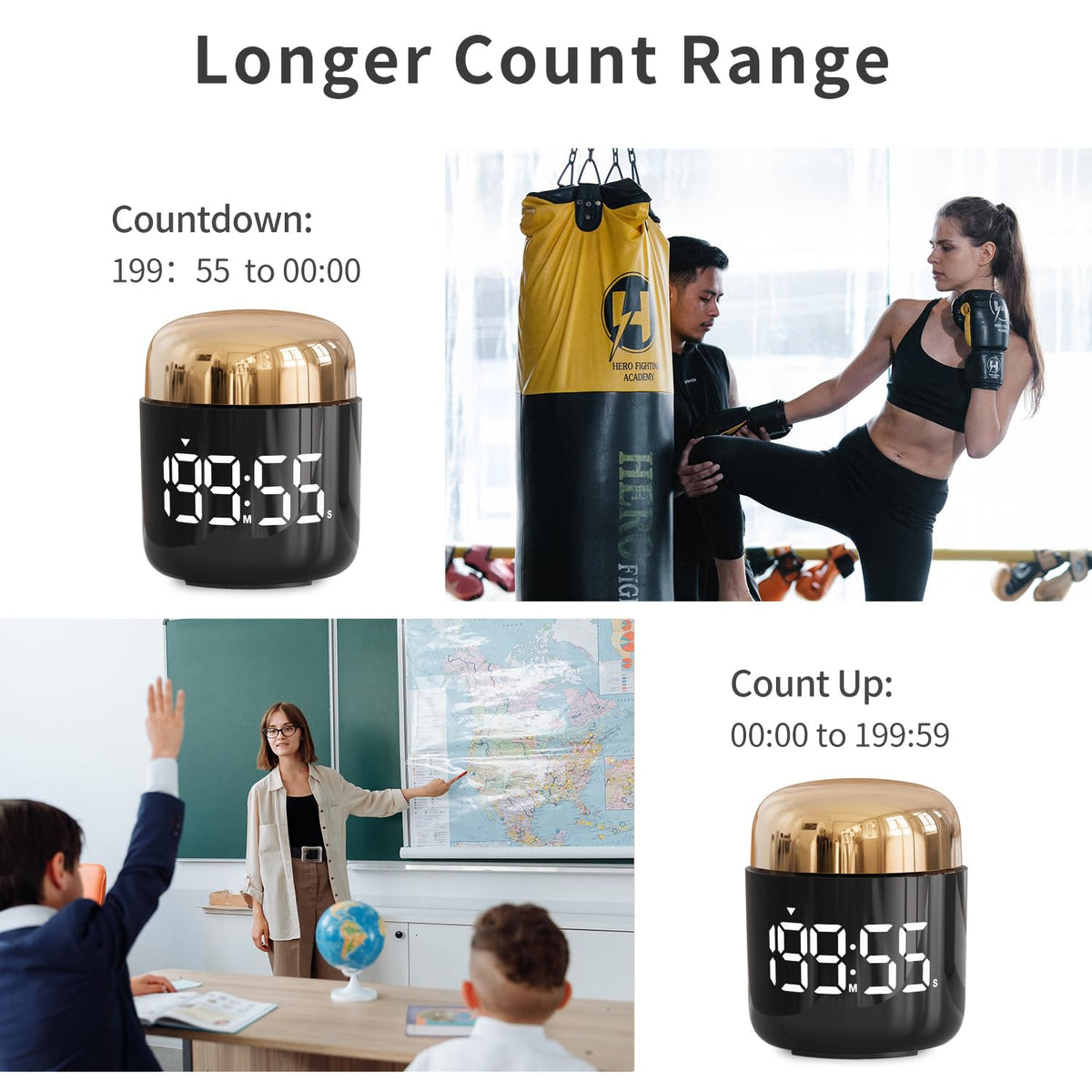 MeesMeek Digital Kitchen Timer,Countdown Countup Timer with Large LED Display Volume Adjustment,Timer for Cooking, Classroom Time for Kids and Teachers. (Gold)