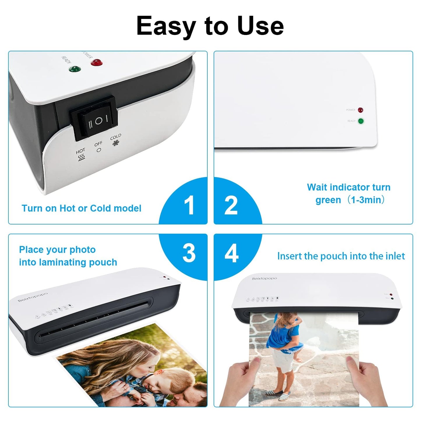 Laminator, A4 Laminater Machine, 9 Inch Thermal Laminater Machine, 4 in 1 Personal Desktop Cold Laminator with Paper Cutter and Corner Rounder 15 Laminating Pouches for Office School Business Use