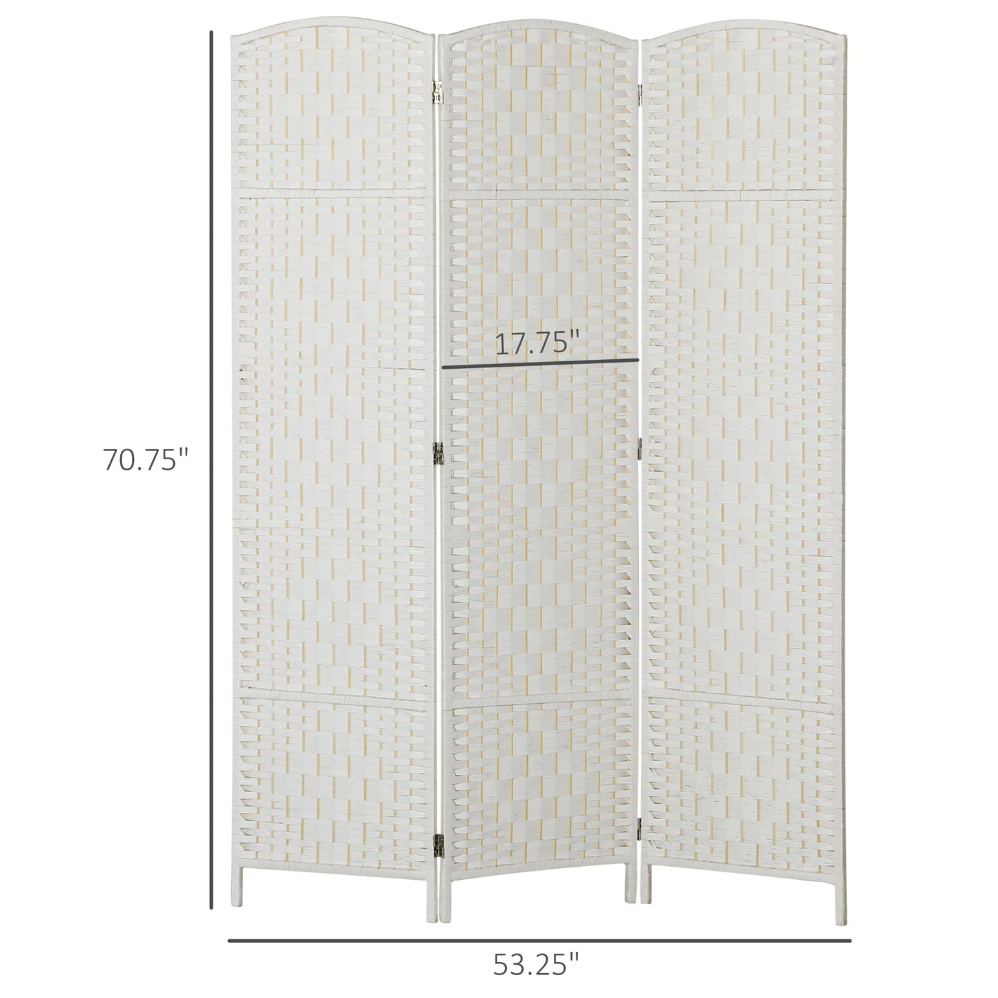 HOMCOM Room Divider 3 Panel, 6FT Tall Folding Privacy Screen, Freestanding Hand-Woven Partition for Room Separation with 360° Hinges, Paper Rope Diamond Weave, White