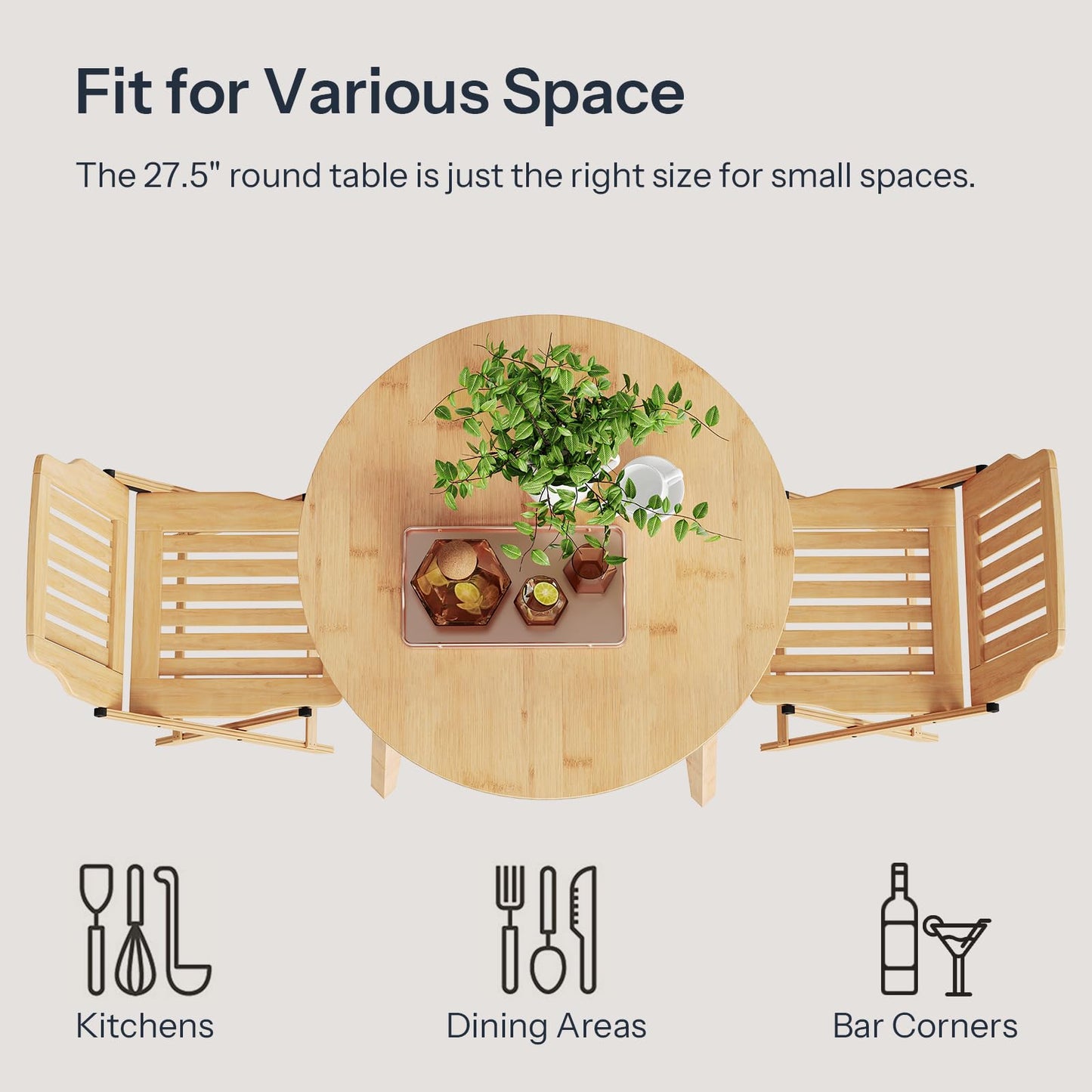 HOOBRO Bamboo Dining Table, Round Dining Table for 2, 27.5" Kitchen Table for Small Space, Writing Table, Easy to Assemble, for Dining Room, Living Room, Office, Kitchen, Apartment, Natural YL71CZ01G1