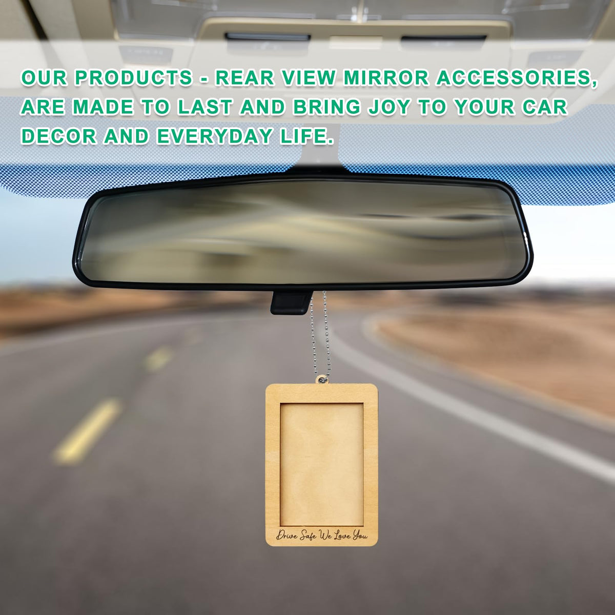 NOTISH Car Decor Hanging Picture Frame, Rear View Mirror Accessories, Car Picture Holder, Wallet-Sized Wooden Photo Frame, Mini Car Picture Frame(Drive Safe We Love you)