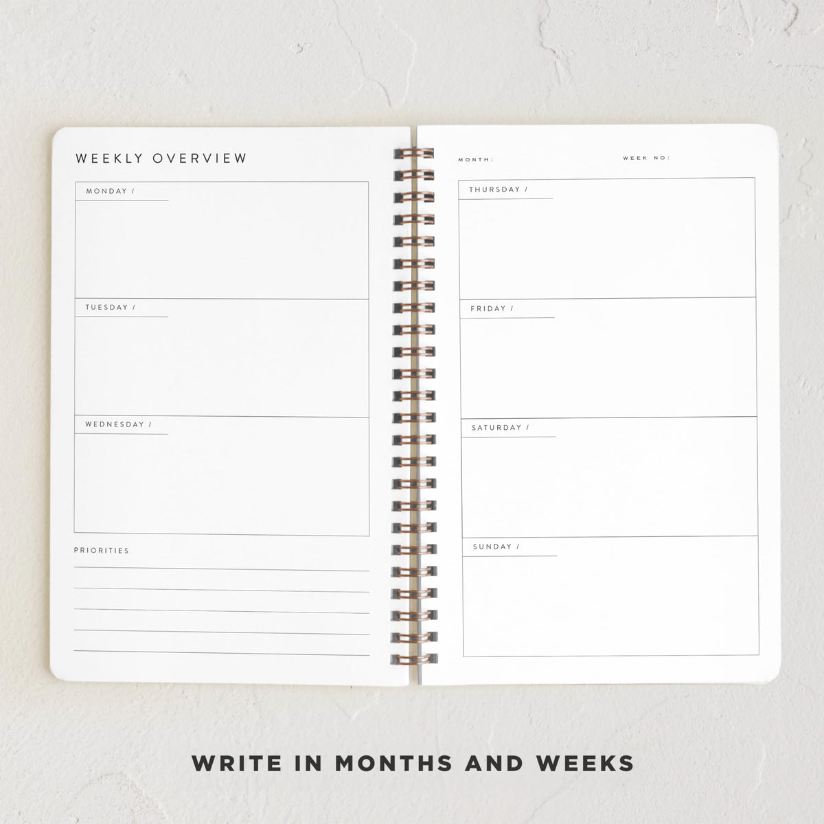 Minted Campania 2026 Weekly & Monthly Undated Planner, 5.5" x 8.5" Yellow Stripe Spiral Bound Planner Notebook, 132 Pages, Bright Modern Undated Calendar for Office, Home & School