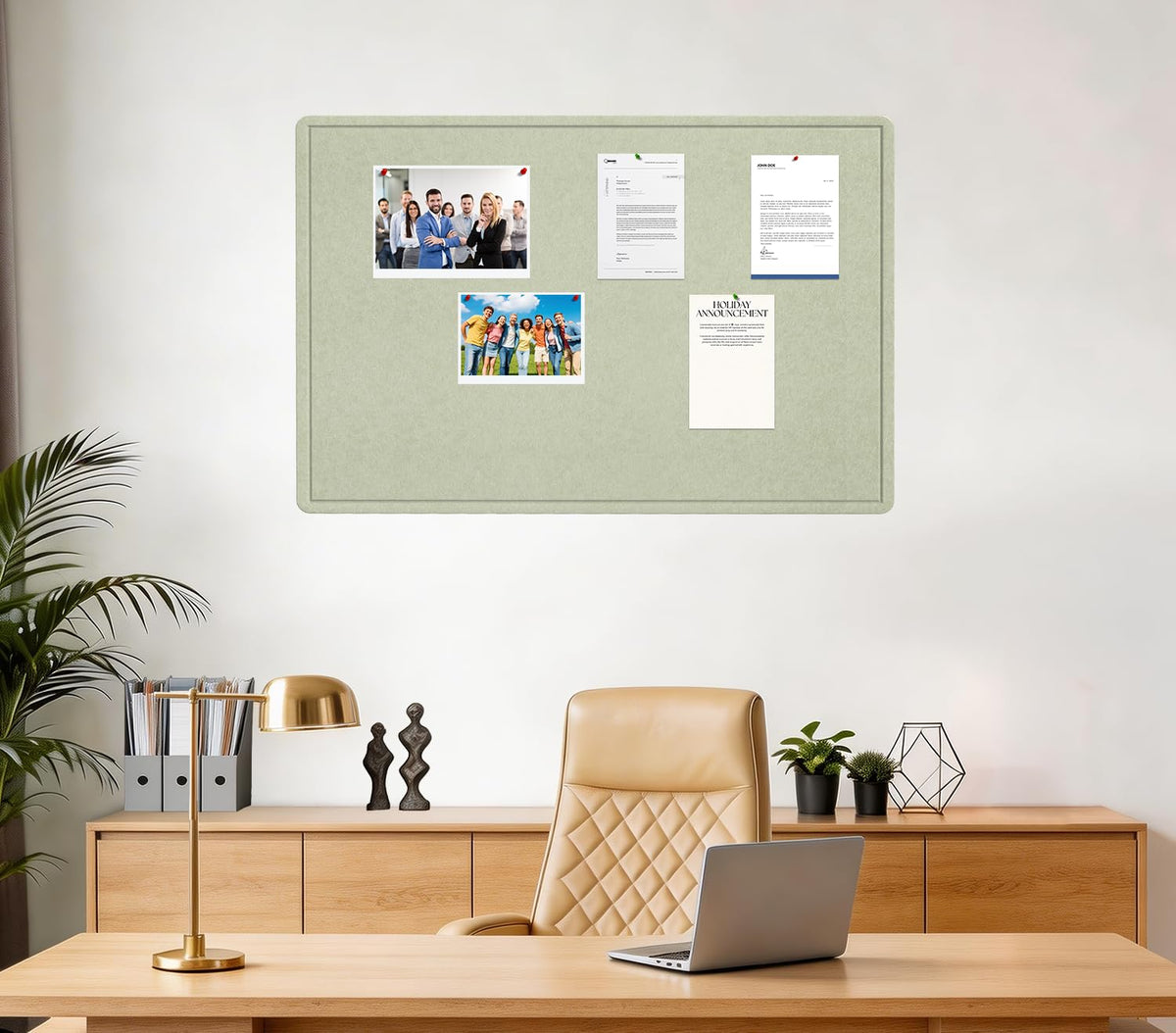 Bulletin Board, 23.5 X 17.5 inches Cork Board with 20 Pushpin, Felt Cork Board Notice Pin Board, Self-Adhesive Vision Board Mood Board Foldable Photo Board for Wall - Sage Green