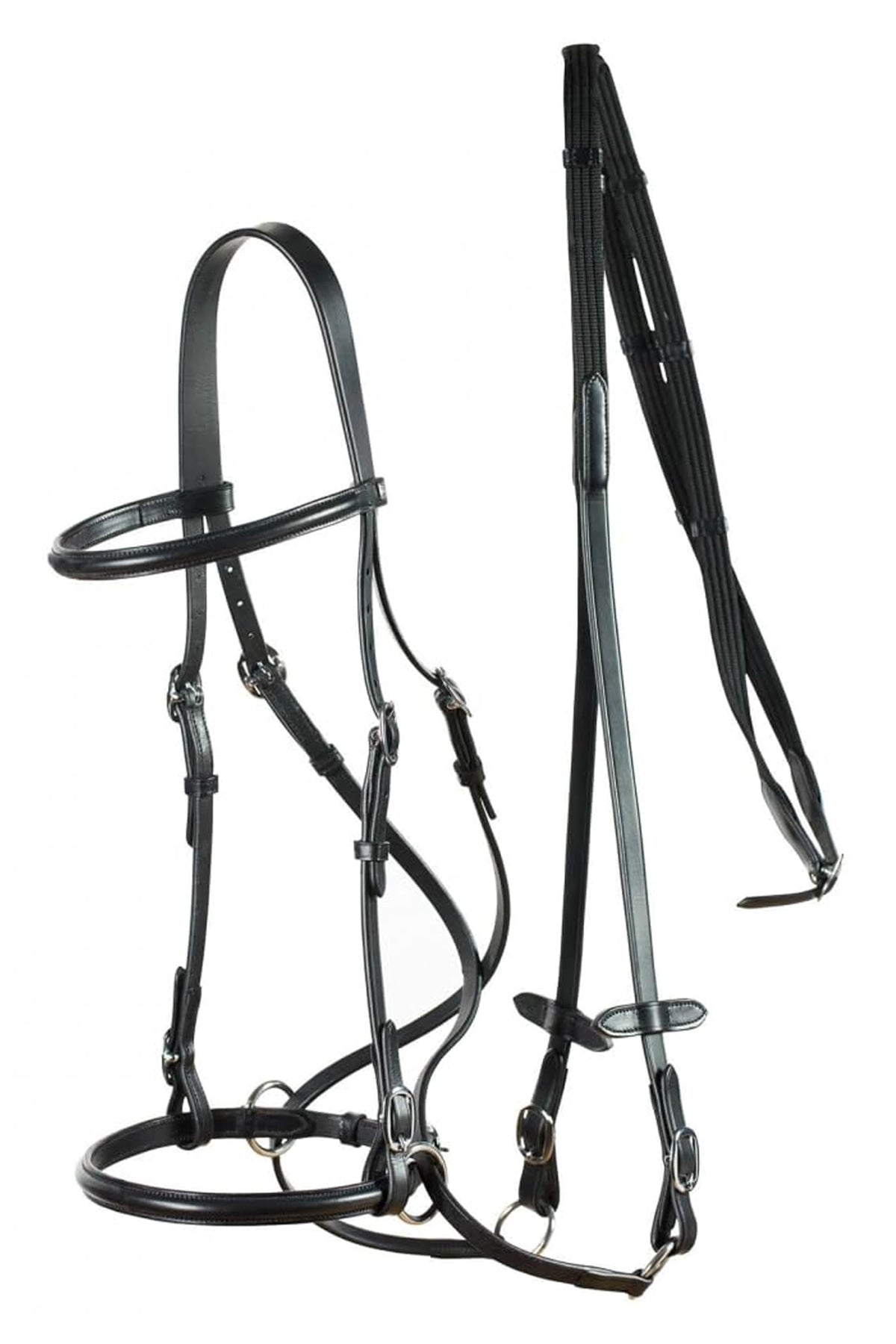 HORZE Genuine Leather Cross-Under Bitless Bridle | Web Reins Included - Black - Horse