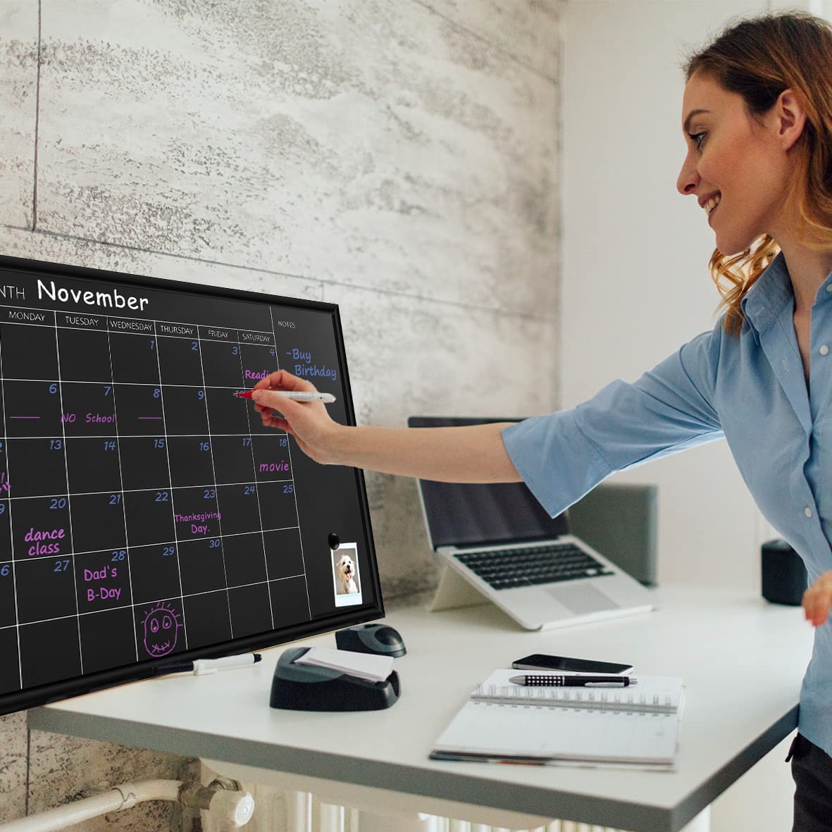 TORASO Calendar Chalkboard, 17.7 x 23.6 inches, Magnetic Surface Black Frame Chalk Board for Planning,School Timetable Memo, Hanging Board for Office, School and Home(YLHB-BK-4560)
