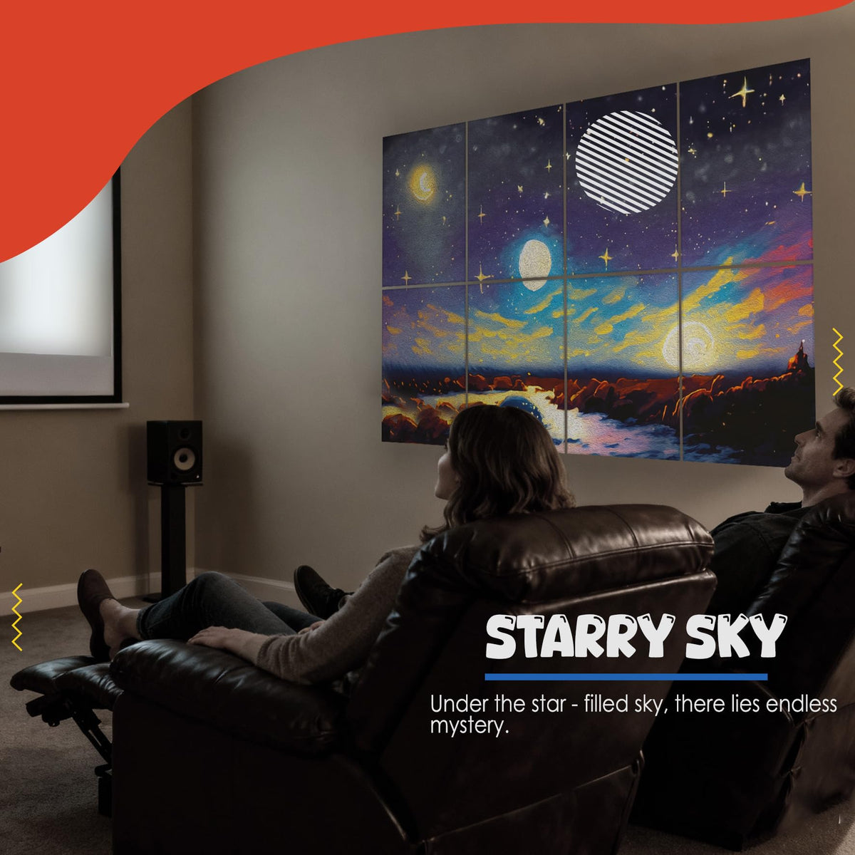8 pack Art Acoustic Panels with Self-Adhesive,48 x 32Inches Acoustic Wall Art,Better Decorative Sound Proof Panels,Recording Studio/Home/Office Acoustical Treatment,Starry Sky