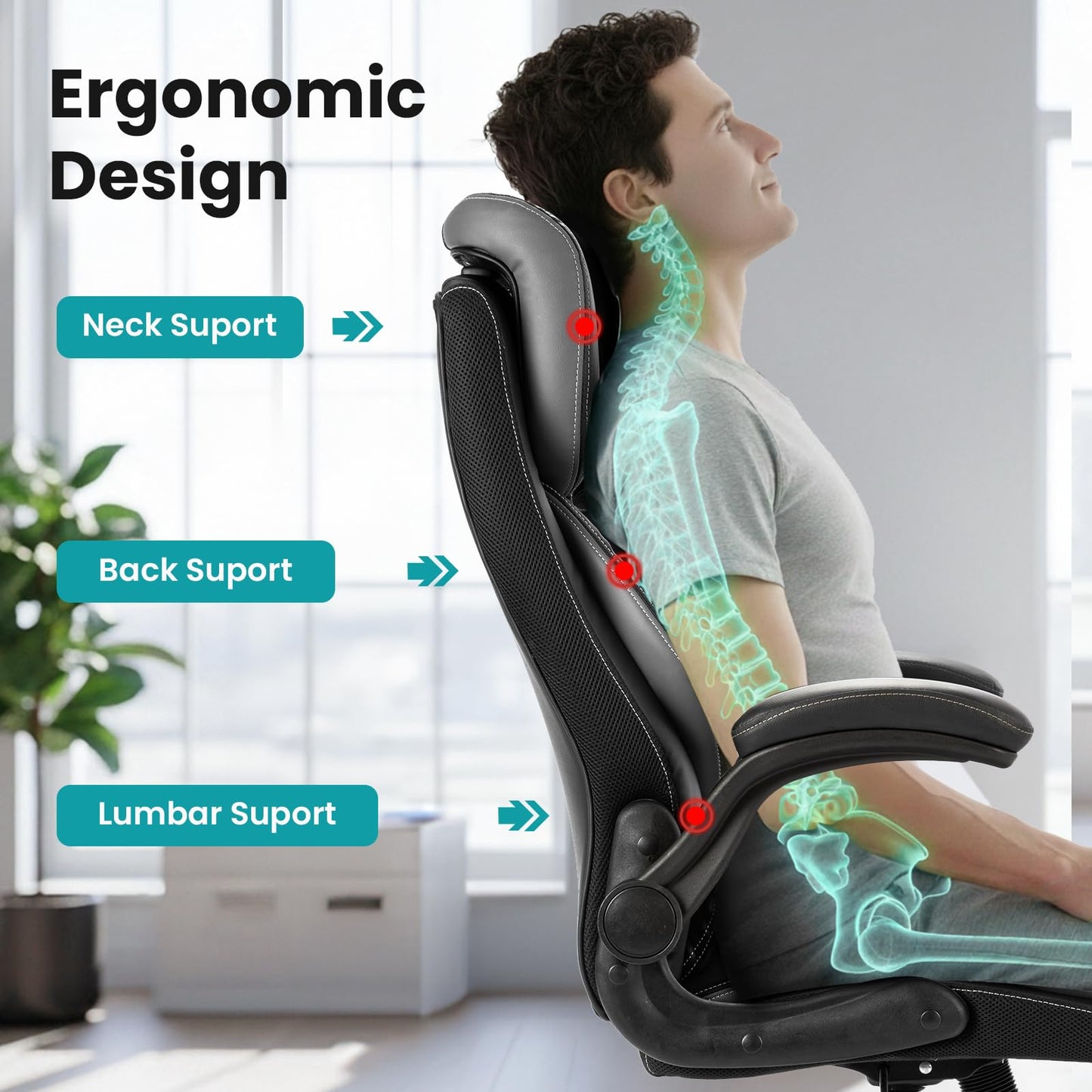 Big and Tall Executive Office Chair 400lbs for Heavy People, Ergonomic Computer Desk Chair with Lumbar Support & Adjustable Headrest, Comfy High Back Leather Office Chairs for Back Pain Relief, Grey