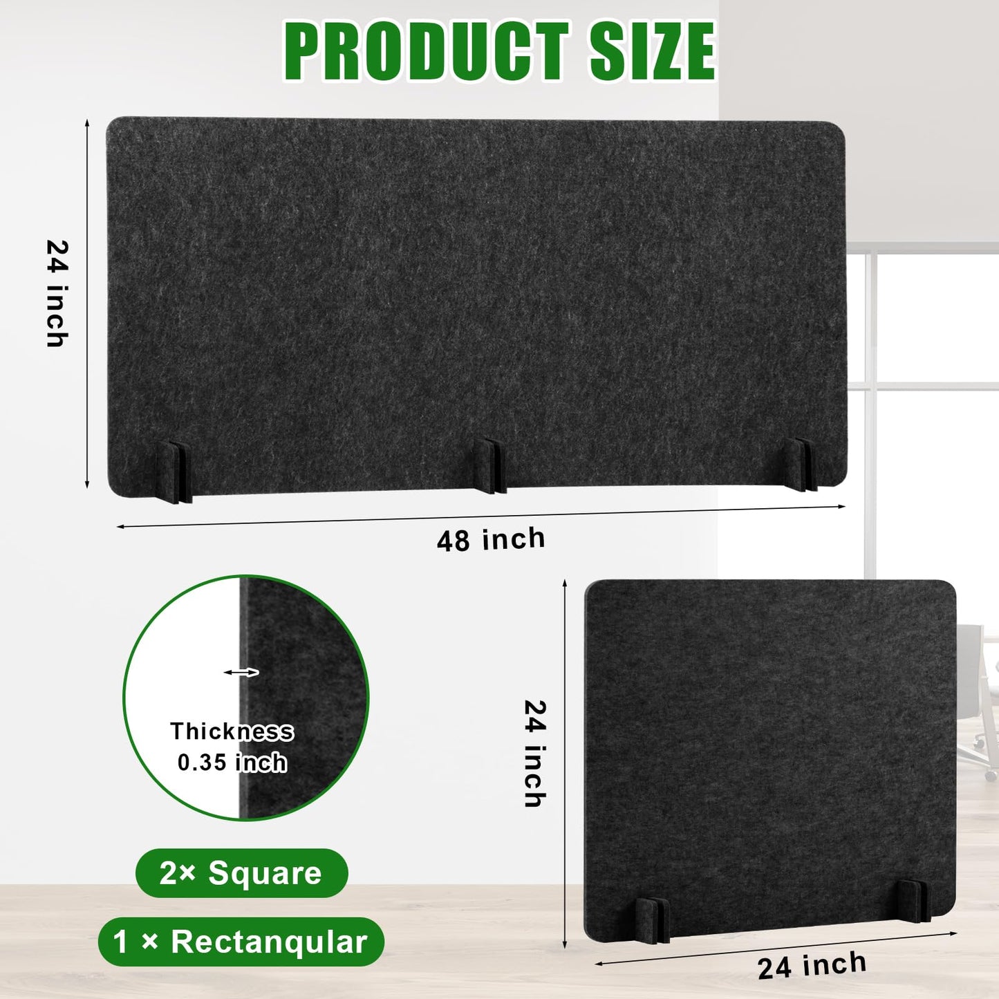 Buryeah 3 Pcs Desk Divider Desk Partition 23.6 x 47.2, 23.6 x 23.6 Stand up Freestanding Cubicle Privacy Panel Reducing Noise Visual Distraction Divider for Office Home School(Deep Gray)