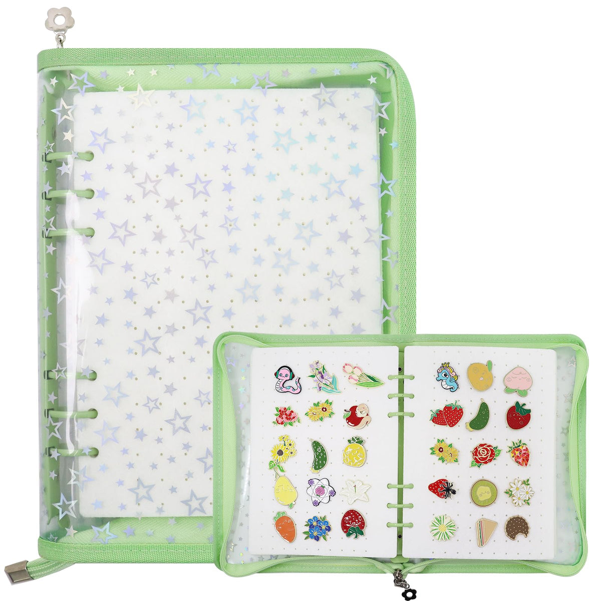 LIQALU Enamel Pin Display Book Pin Collection Binder Holder Trading Book with 8-Page Display Boards A5 Brooch Pin Storage Organizer Binder Album for Travel Collectors(Green)