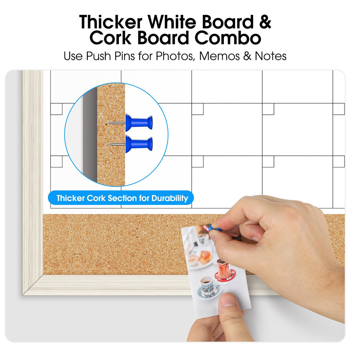 MaxGear Calendar Whiteboard for Wall, 17 x 13 Inch Double Sided Monthly Calendar Whiteboard with Cork Board Strip, Magnetic Dry Erase Board with Wooden Frame for Kitchen and Home Office Planning