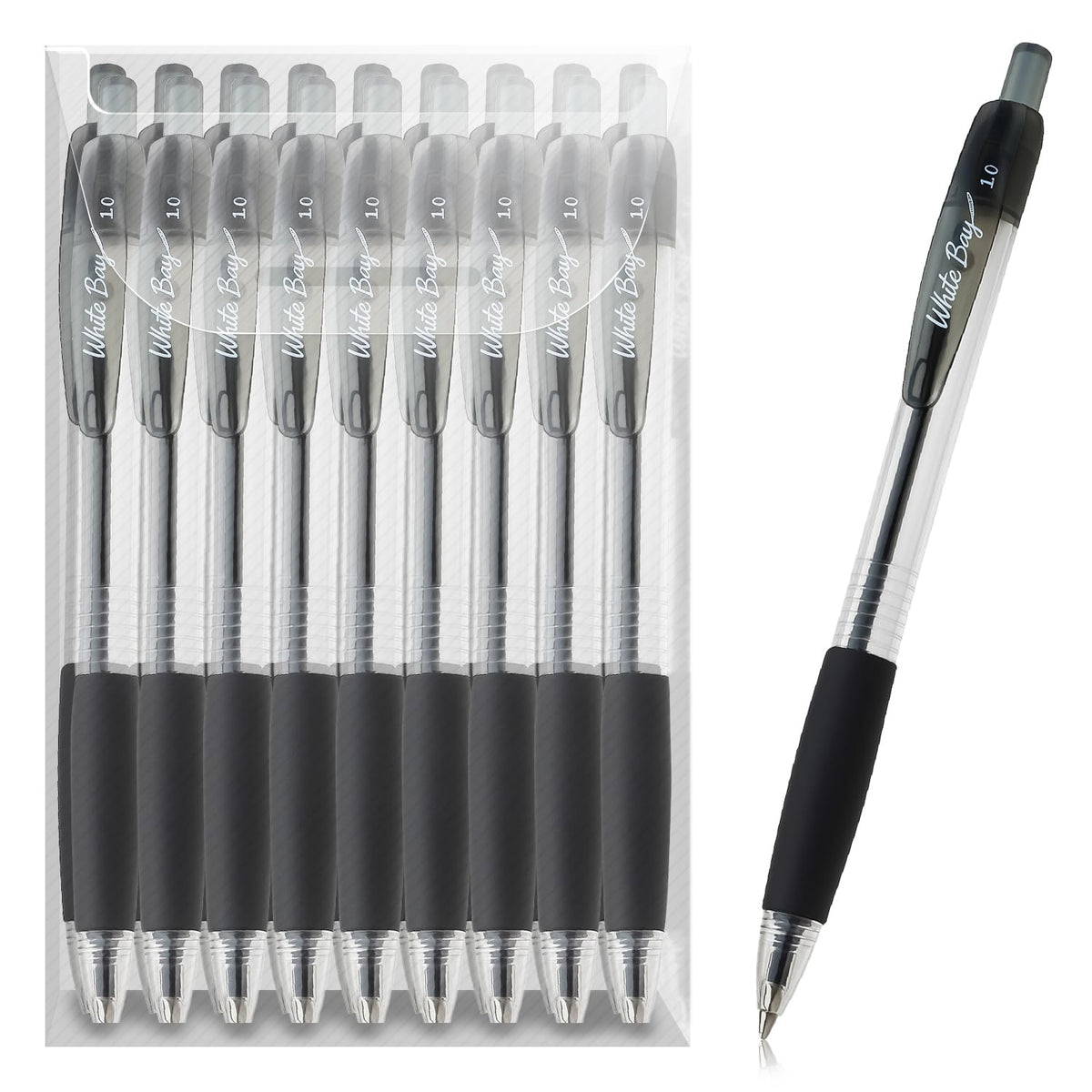 White Bay Retractable Ballpoint Pens Black Ink, Medium Point (1mm), 18-Pack, Refillable, Easy Grip