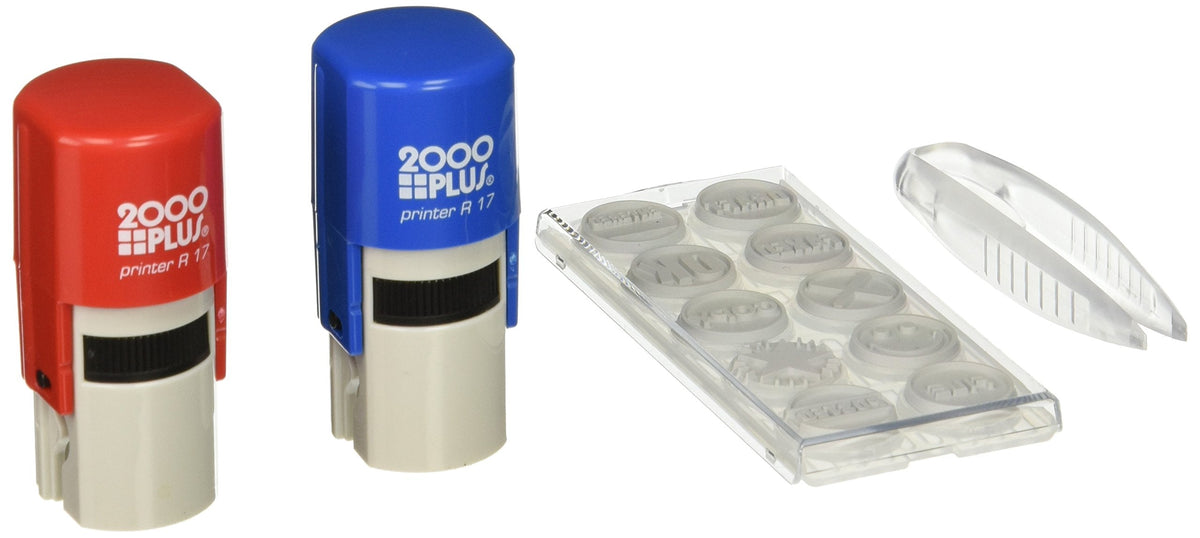 2000 Plus Stamp Kit, Self-Inking and Pre-Inking, 10 Office Themed Messages, for Business and Office Use, Red and Blue Ink (030459)