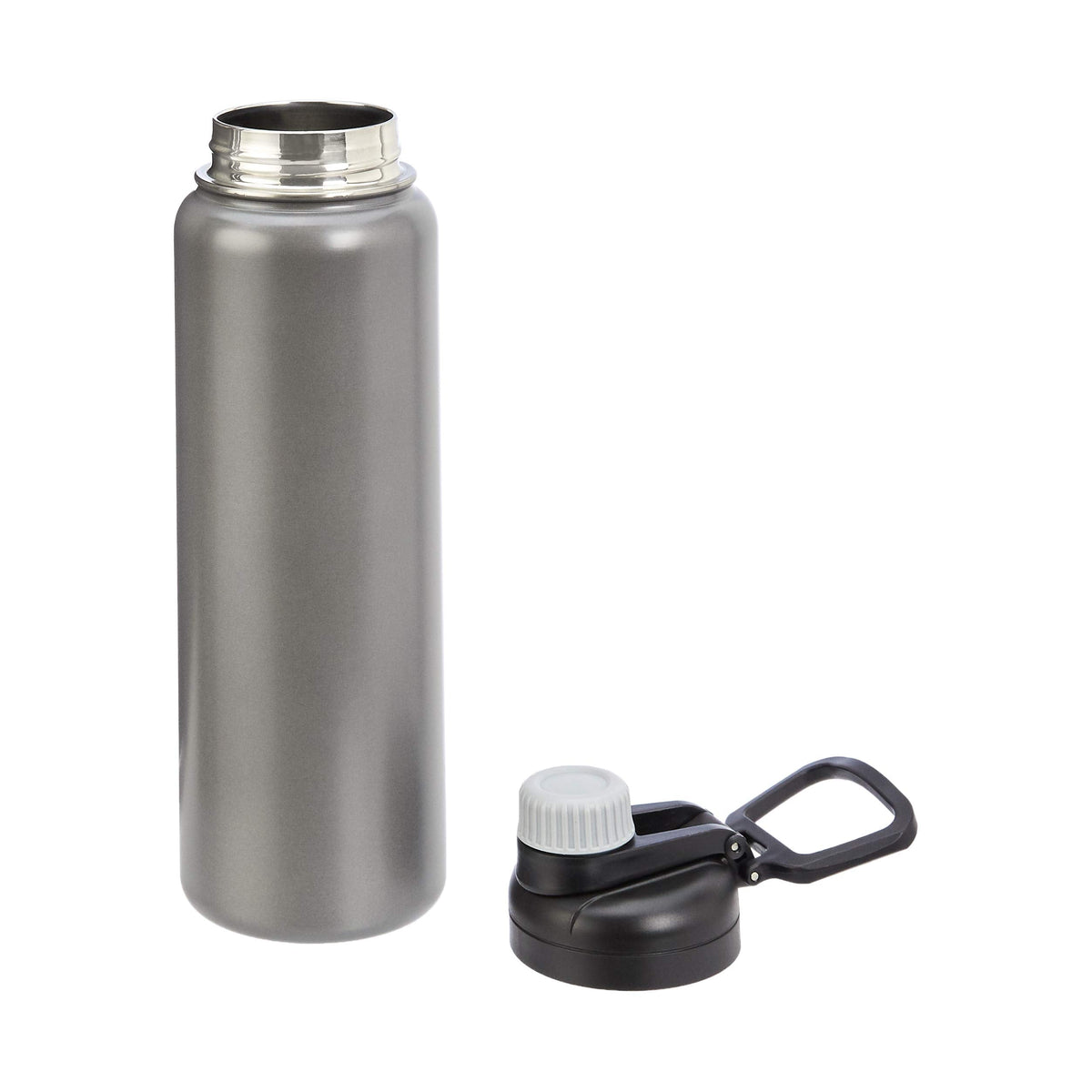 Amazon Basics Large Insulated Stainless Steel Water Bottle, Leakproof Spout Lid, BPA-Free, Vacuum Insulated, Keeps Drinks Cold, Portable, 30.1 ounces, Gray