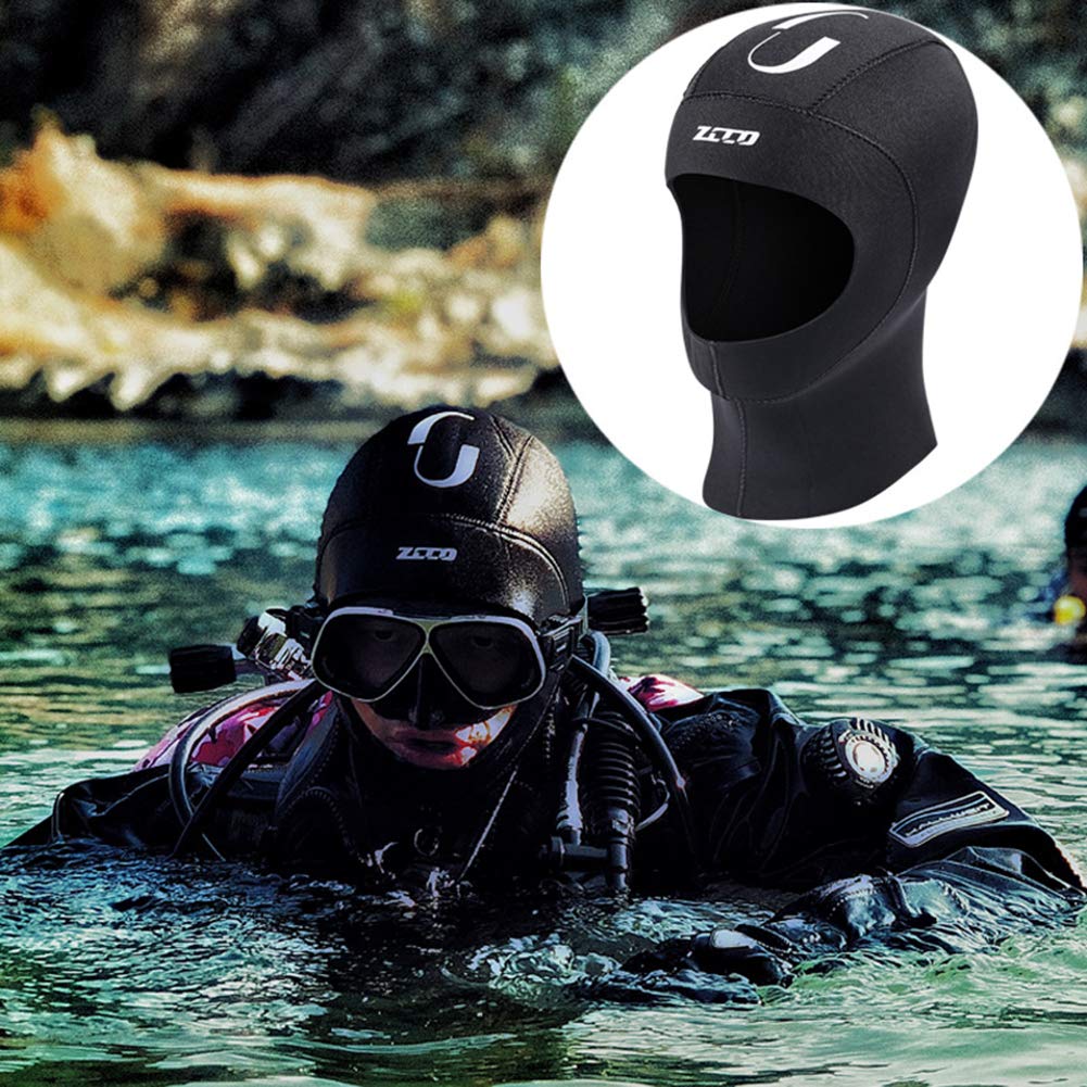 Neoprene Wetsuit Hood Scuba Diving Hood 3MM 5MM for Men Women Youth, Bib Dive Cap Surfing Thermal Hood for Kayaking Snorkeling Swimming Sailing Canoeing Water Sports (5mm Black, L)