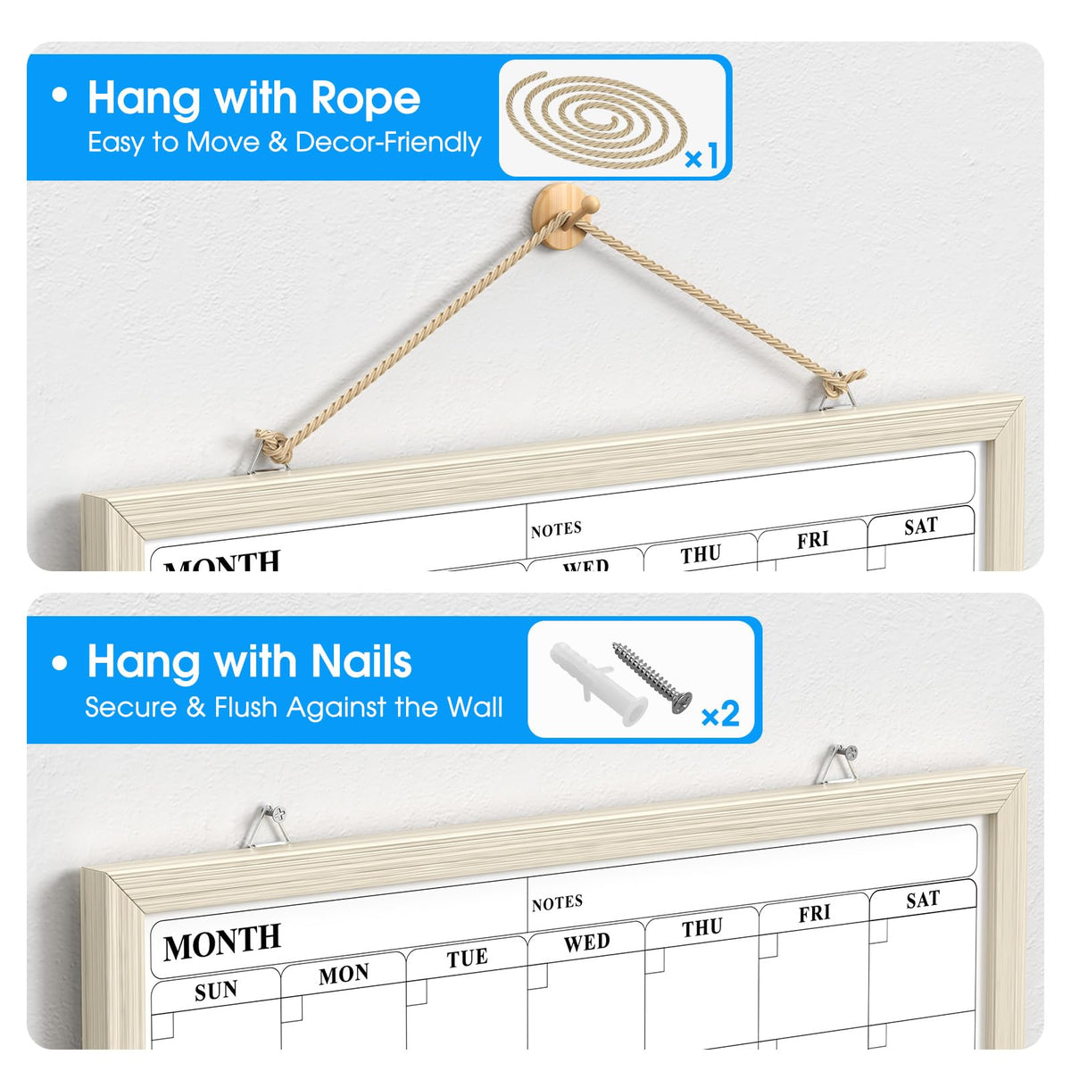 MaxGear Calendar Whiteboard for Wall, 17 x 13 Inch Double Sided Monthly Calendar Whiteboard with Cork Board Strip, Magnetic Dry Erase Board with Wooden Frame for Kitchen and Home Office Planning