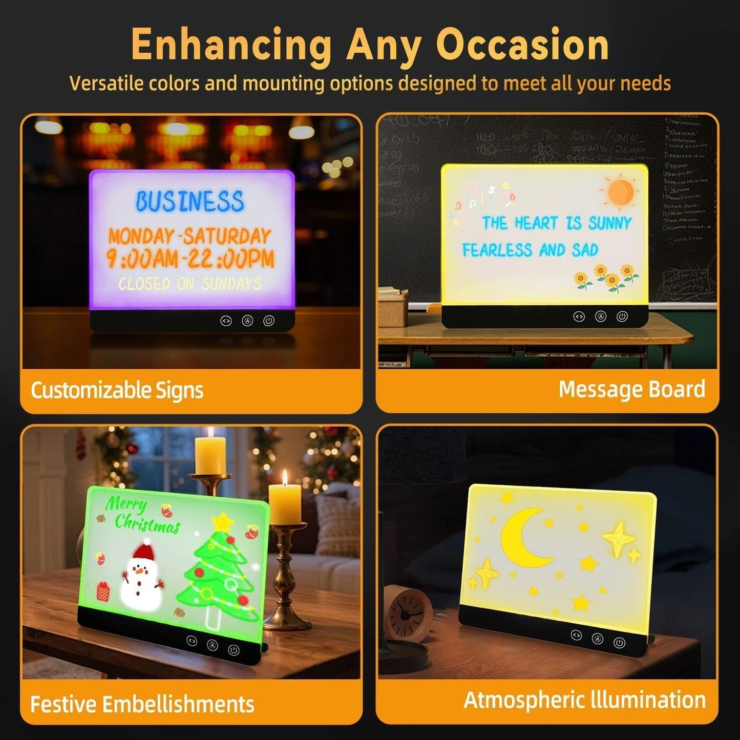 FAZHENWJ Acrylic Dry Erase Board with Light, Rechargeable LED Memo Board with 7 Colors & 4 Flash Modes, 12"x8" Light Up Desktop Message Board with Foldable Stand, Professional Glowing Note Pad