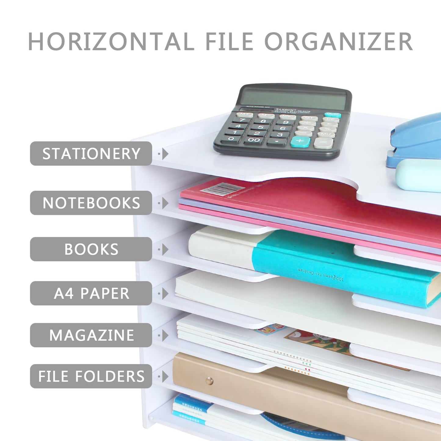 SONGWAY File Organizer for Desk - 7 Tier Wide Document Holder, Letter Mail Tray Storage Rack, A4 Paper Storage Holder, Desktop Organizer for Home Office School, White