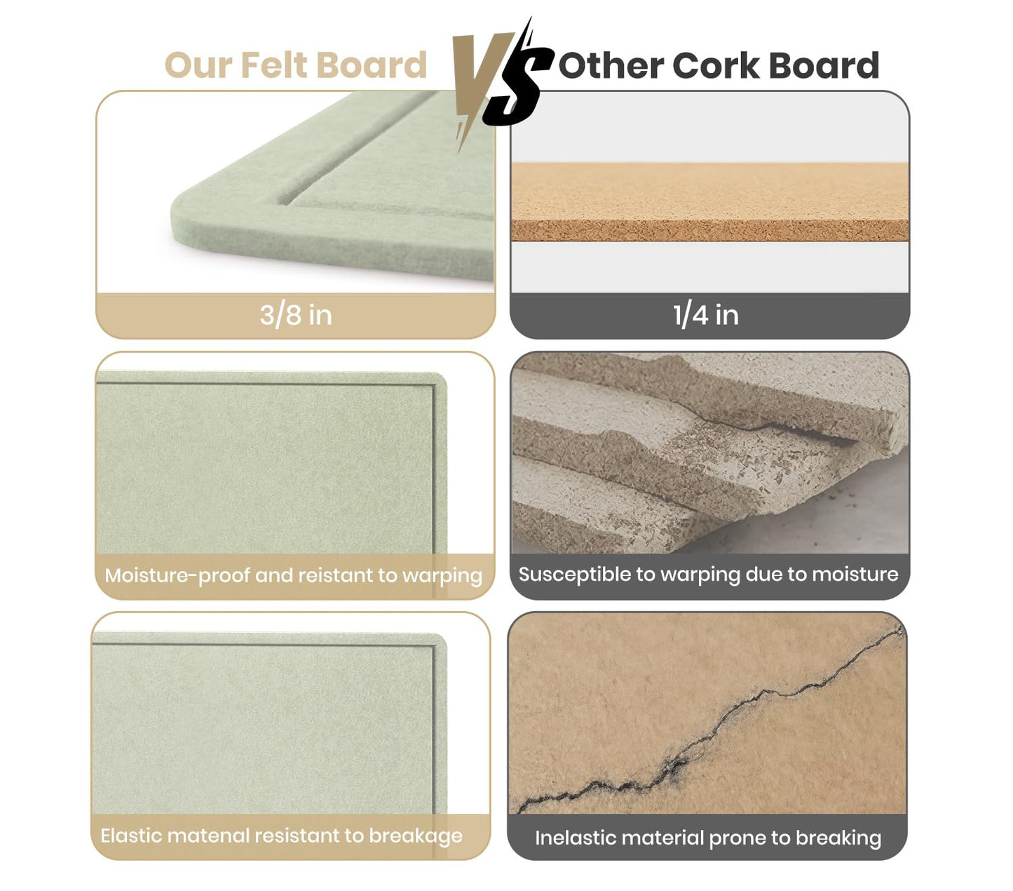 Bulletin Board, 23.5 X 17.5 inches Cork Board with 20 Pushpin, Felt Cork Board Notice Pin Board, Self-Adhesive Vision Board Mood Board Foldable Photo Board for Wall - Sage Green
