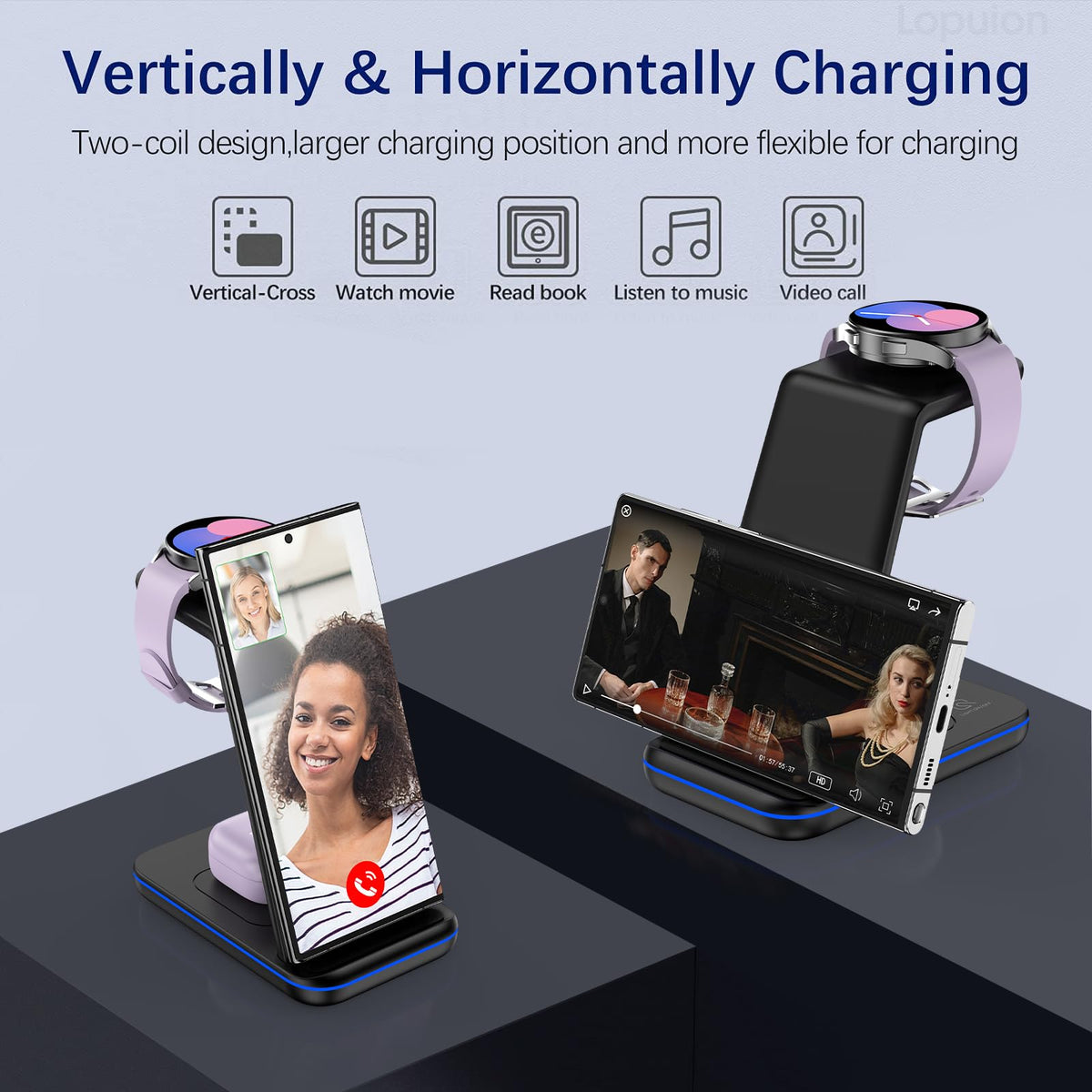 Wireless Charging Station for Samsung/Android, Fast Wireless Watch Charger Station Compatible for Samsung Galaxy S25 Ultra/S24/S23+/Z Flip 7/6 Fold 7/6, Watch8/7/Pro/Active 2 Galaxy Buds3/2 Pro(Black)