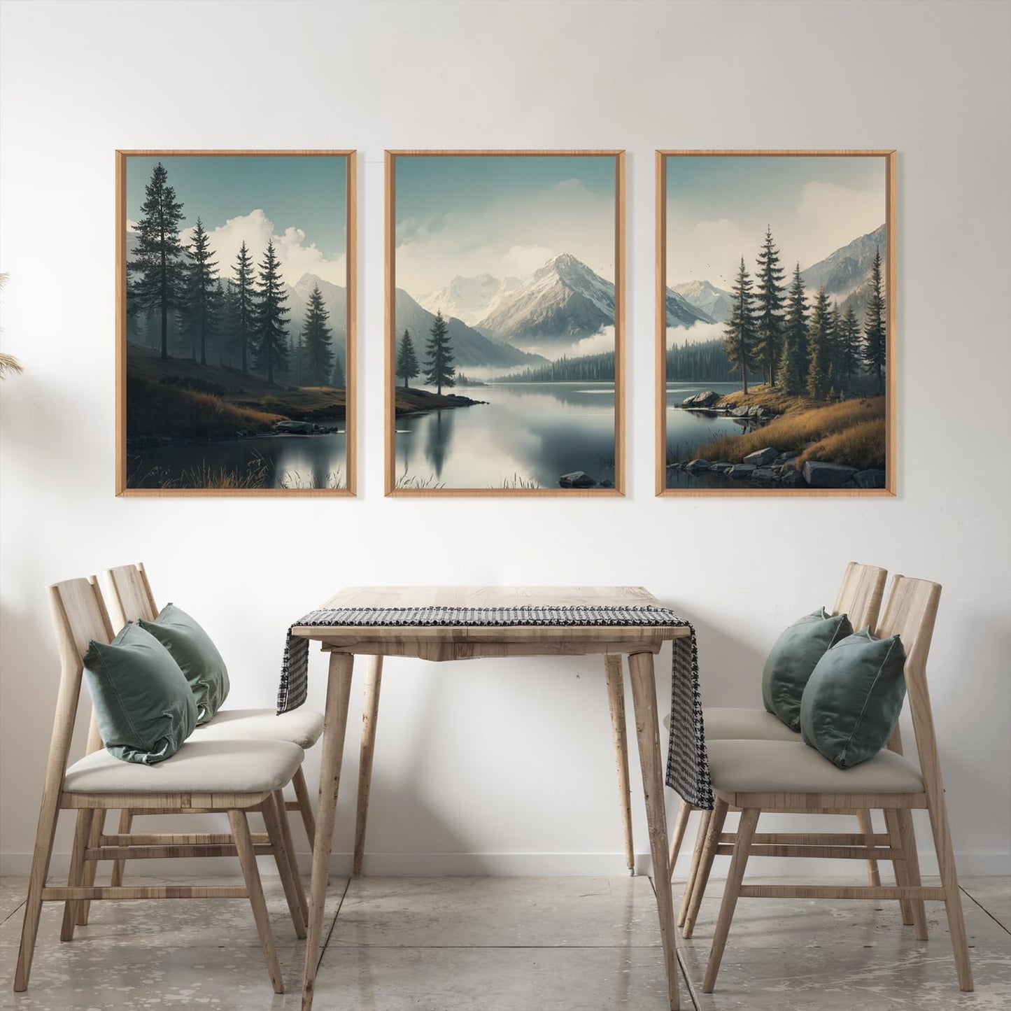 LHIUEM Large Mountain Misty Forest Framed Canvas Wall Art,Nature Ridge Foggy Wall Decor,Snow Lake Woodland Wall Painting,Pine Tree Artwork for Living Room,Bedroom,Dining Room,Office -16"x24"x3