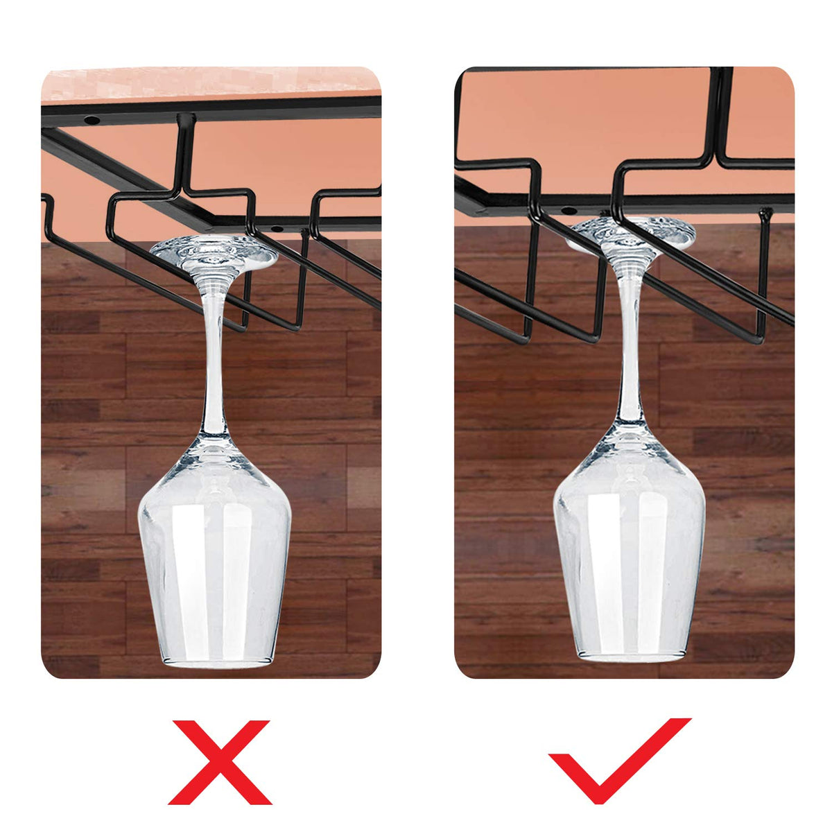 MOCOUM Wine Glasses Rack Under Cabinet Stemware Rack,Wine Glass Hanger Rack Wire Wine Glass Holder Storage Hanger for Cabinet Kitchen Bar (4 Rows)