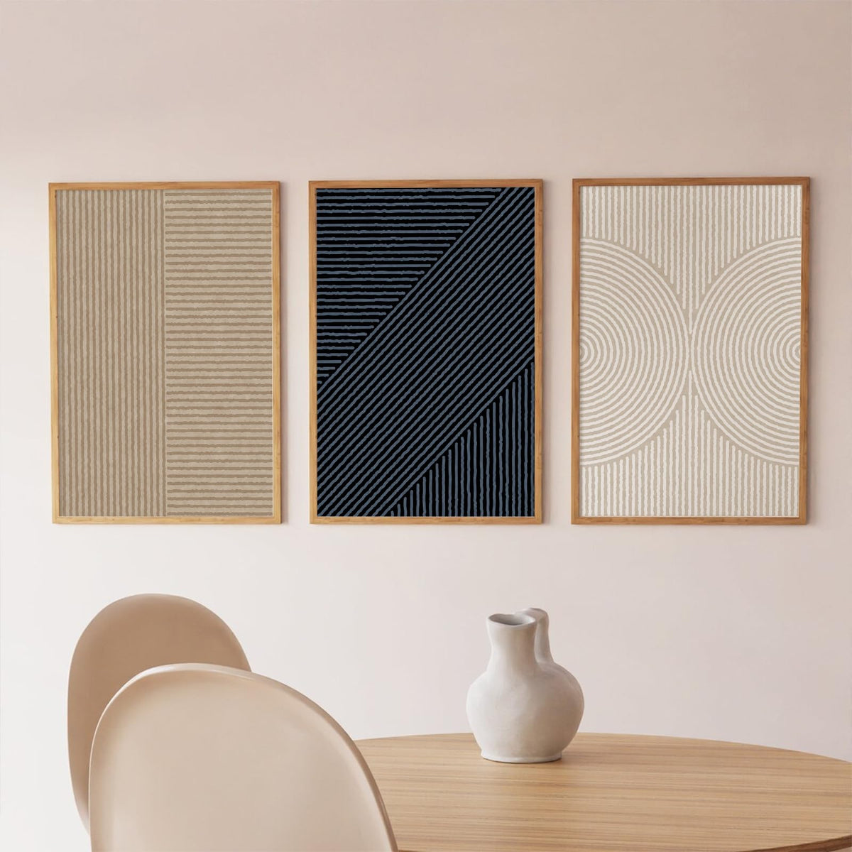 Modern Abstract Pictures Wall Art Boho Neutral Canvas Wall Art Minimalist Wall Decor Black Brown Artwork Abstract Modern Painting Prints for Living Room Bedroom 16x24 Inch Set of 3 (UNFRAMED)