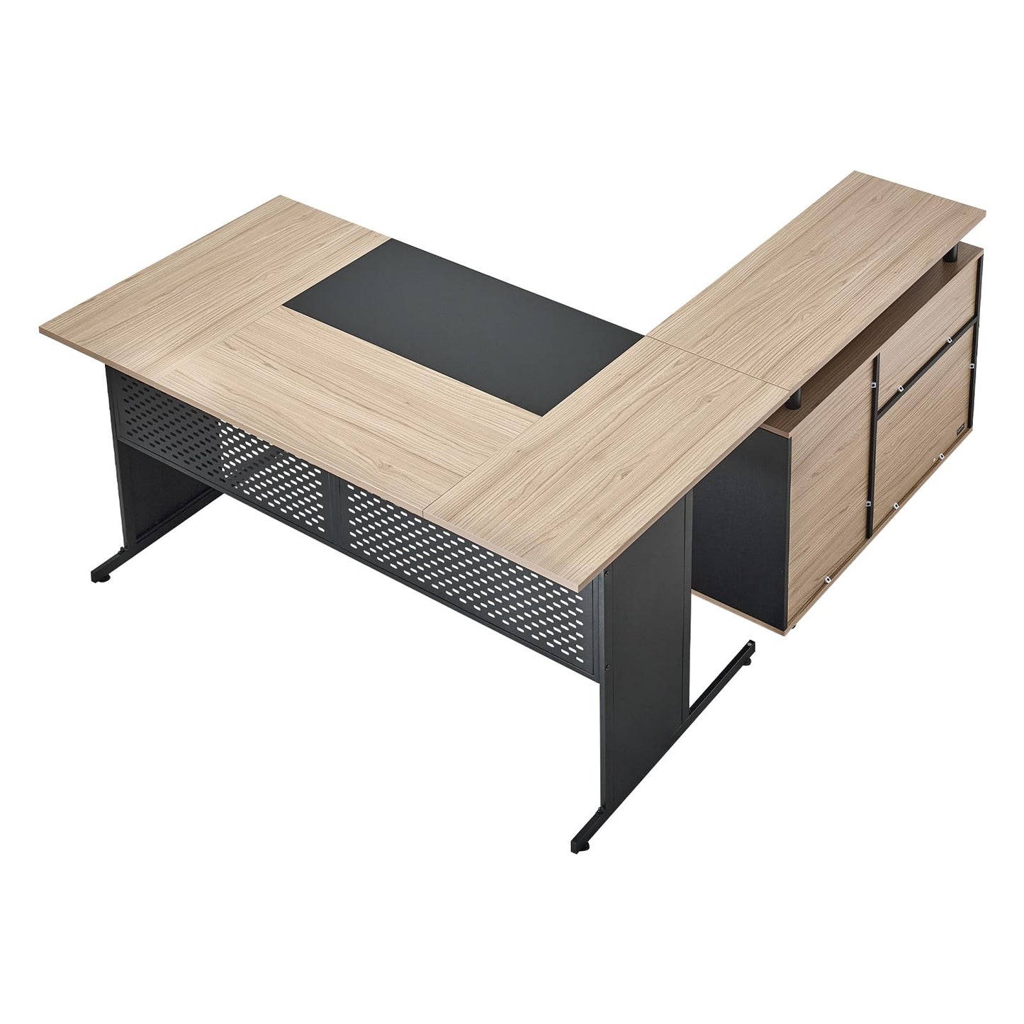 VEVOR 63" L-Shaped Executive Desk, Large Office Desk with Drawers, File Storage Cabinet, Detachable 350 LBS Load Capacity Corner Table, Easy Assembly, Business Furniture Workstation for Home Office